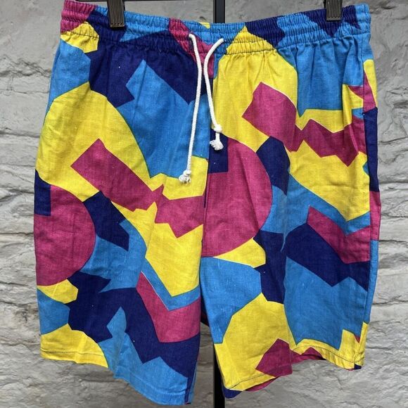 Abstract Wild Crazy Pattern Sergio Valente Shorts Mens Swimsuit Vintage 80s 90s - Picture 1 of 6